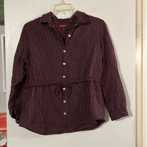 Merona wine/white stripe blouse. Drawstring waist. Convertible sleeve